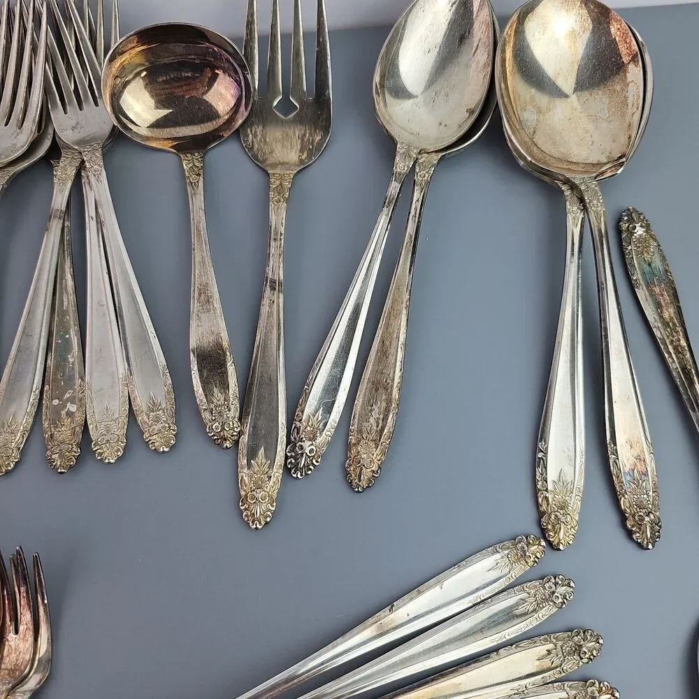 59 Piece Silver Plate Nickel Silver Spoons Knives Forks Serving Japan